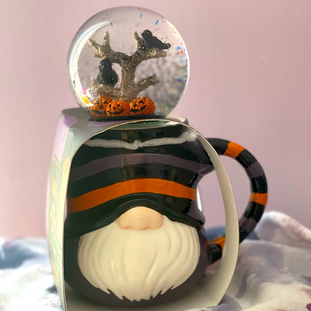 Cute Halloween gnome mug with snow globe stopper